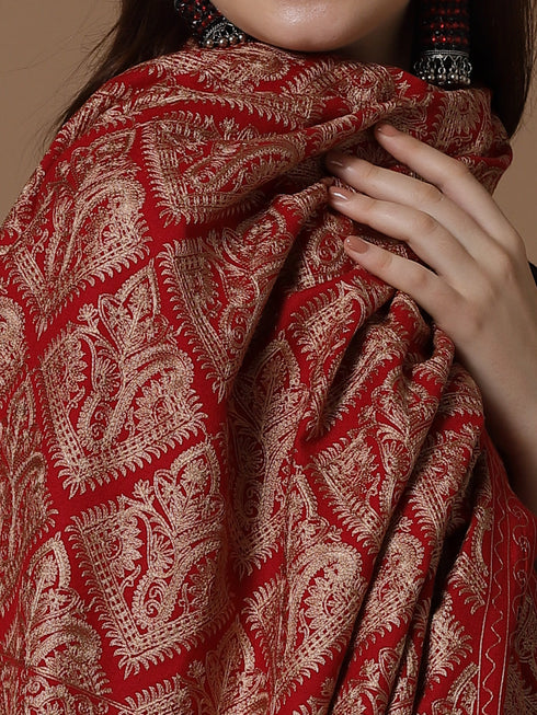 Women's Silky Golden Aari Embroidery Wool Shawl